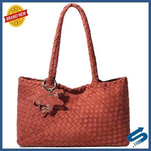Large Woven Vegan Leather Hobo Tote Bag with Removable Wallet